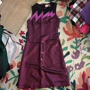 Christopher Kane Plum Metallic Midi Dress with Pink Zigzag size 6